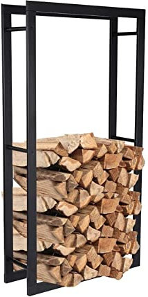 Robustes Kaminholzregal in Hausform für Innen- und Außenbereich, dekorativer Metallständer mit Holzaufbewahrungsregal.