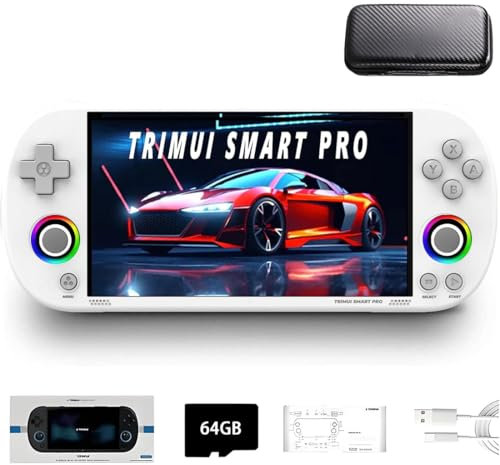 Meiurlex TRIMUI Smart Pro Console de jeu portable 64 Go pré-chargée 12 000 jeux avec écran IPS de 5,9 Linux A133P rétro consoles de jeux vidéo prend en charge la bataille en ligne WiFi – avec étui de
