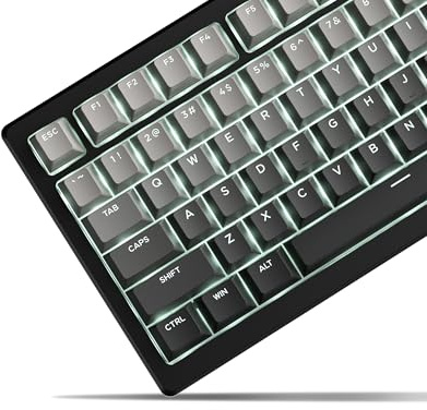 SDYZ x XVX Shine Through PBT Keycaps, Keycaps 60 75 100 Percent OEM Profile, Doubleshot Custom Key caps Set for 61/64/68/84/87/100/104/108 Gaming Mechanical Keyboard, Gradient Gray