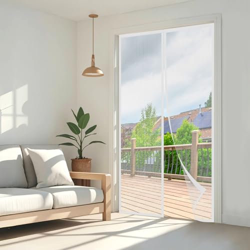 Wzlxcxxy Moustiquaire 85x210cm | Moustiquaire Porte Fenetre, Anti-Insectes, sans Perçage, Fermeture Automatique – Blanc
