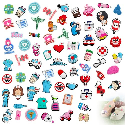70 Stück Schuhanstecker Pins Anstecker Für Crocs Jibbitz, Schuh Charms Krankenschwester Medizin Schuhanhänger Karikatur Arzt Nurse Zubehör Für Clogs DIY Dekorationen, Kinderpartys Geschenk