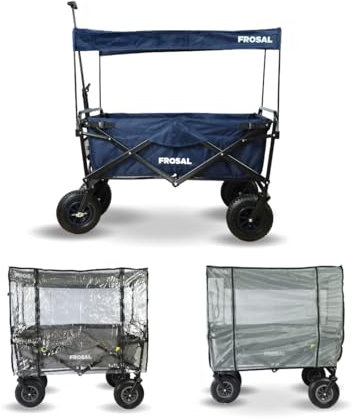 FROSAL Bollerwagen faltbar Nick blau klappbar inkl. Regenverdeck & Insektenschutz Kinder Handwagen Regenschutz