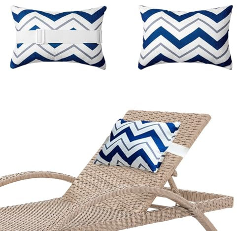 Heavyoff Kopfkissen für Chaiselongue, 2 Stück, Außenkissen für Terrasse, mit elastischem Band, wasserabweisend, Kopfstützenkissen für Liege, Strandstuhl, Bürostuhl, Nacken, blaue Welle