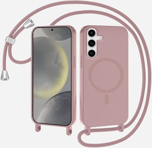 SLWYF Magnetische Handykette für Samsung Galaxy A54 5G Hülle mit Band,Handyhülle Kompatibel mit MagSafe,Silikon Seil Necklace Handyhülle PU Stoßfest mit Abnehmbar Kordel zum Umhängen Case - Sandpulver