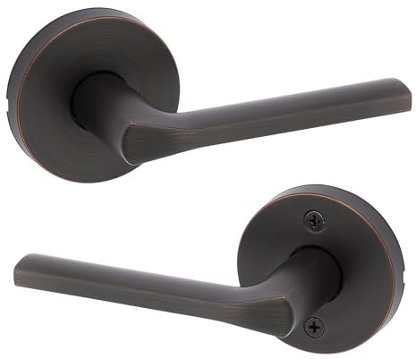 Kwikset Lisbon - Maniglia per porta di passaggio interno, per porte di armadi e corridoi, maniglia reversibile non bloccabile, color bronzo veneziano, con protezione Microban