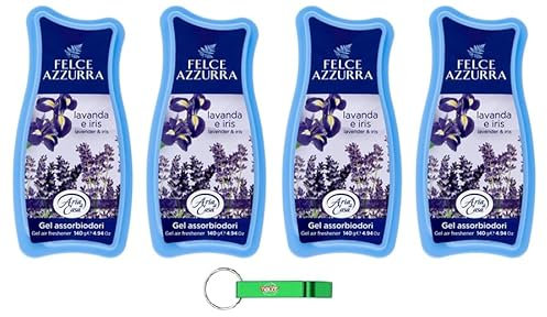 Felce Azzurra - 4 deodorante gel – Assorbente con lavanda e iris, 140 g + portachiavi Beni Culinari