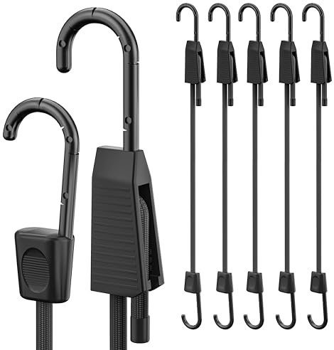 Rugtol Adjustable Bungee Cords with Hooks, 6Pcs Heavy Duty Outdoor Elastic Bungee Straps, 90cm Black Bungee Cord with Scratch-Proof Coated Steel Hooks for Securing Luggage, Bike Rack, Tarps, Cargo