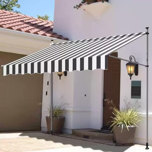 WPWSDWMX Tende da Sole Retrattili Regolabili con Maniglia, Telaio in Alluminio e Tenda da Sole in Poliestere Impermeabile, Senza Foratura(Gray,400cm/157in)