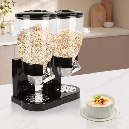 WODFARR Cornflakes Dispenser für Müsli, Behälter mit 2 Behältern, Drehsystem, BPA-frei, Küchenutensilien, zwei Behälter mit 3,5 l (Schwarz, 1 Stück)