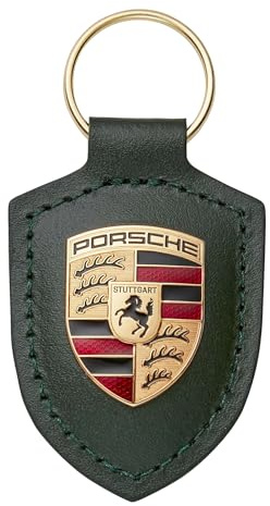 Porsche Porte-clés en cuir vert métallique avec blason de chêne, vert