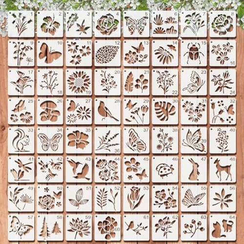 128Pcs Reusable Stencils Set/Flower, Animal, Leaf Stencil for Painting & Wall Stencils for Painting/DIY Crafts, Furniture Wood, Floor, Scrapbooking,Canvas /7.6CM Stencils for Kids,Garden, Spray Paint