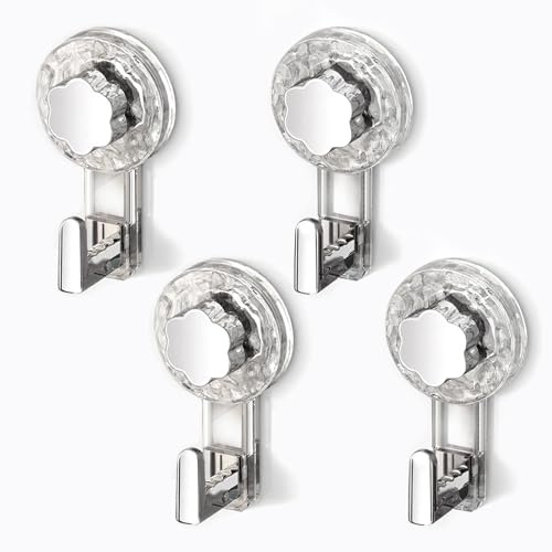 Crochet Ventouse Salle De Bain (Clear+Silver, 11.2*6.2*4.3cm*4) | Porte Accroche Serviette Ventouse Sans Percage, Crochet Mural Sxtra Forte Suction Hooks pour Douche Cuisine Torchon Toilette