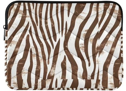 Padded Laptop Sleeve Zebra Stripes Brown White Cute Laptop Accessories Notebook Universal Womens Computer Cover Bag for Computer Pro 14 Inch Sleeve Large