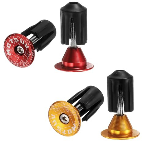 QUARKZMAN 2 Paar Bar End Plugs Aluminium Lenker Endkappen 0.7oz Gelb Rot | Fahrrad Stopfen, Expandernd Verriegelnd, Für MTB Rennrad BMX Fixed Gear Fahrrad