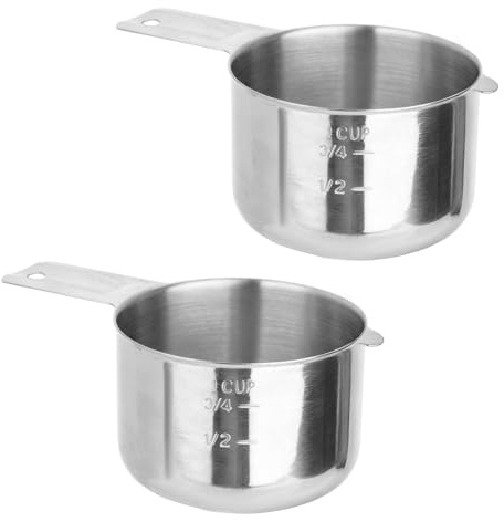 2pcs 3/4 Cup Measuring Cups, Stainless Steel Measuring Cups Jug for Cooking Baking Coffee Dry & Liquid Ingredients Dual Metric & US Measurements