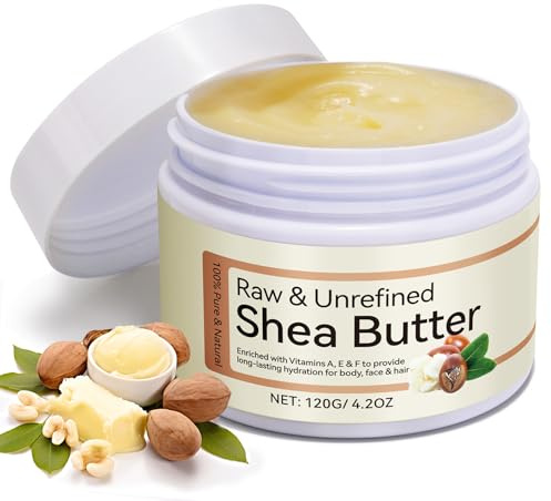 Raw Shea Butter, 120g Pure Unrefined Raw Shea Butter Contains Vitamin A, E & F, Skin Moisturizer For Face, Body & Hair, Hydrating Dry Skin