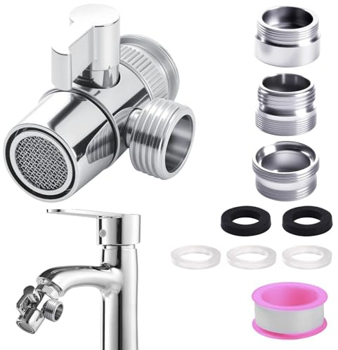 3 Way Shower Diverter Splitter with M22 -M24/ G1/2 Outer M22- Inner G1/2 | Kitchen Bath Tap Adapter,3 Way Diverter Valve for Dishwasher Tap Connector Sink,Bath Tap Diverter Valve for Hand Held Shower