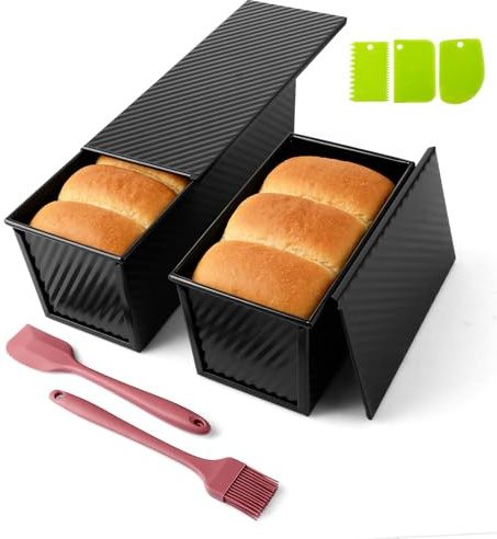 Ghligna 2 Stück Brotbackform mit Deckel, 31.8x12x11.43cm Kastenform mit Deckel, 21.6x12x11cm Toast Backform, Schwarz Toastbrotform mit Belüftungslöchern, Brotform, Antihaft Backformen für Brot, Toast