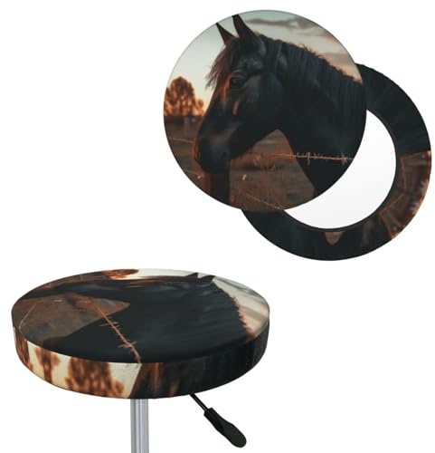 RLDOBOFE Bar Stool Cover Horse in Fence Round Bar Stool Seat Covers with Elastic Bands Dustproof Bar Chair Covers Washable Stool Cushion Covers Stretch Slipcover for 12-14 Inch Chair