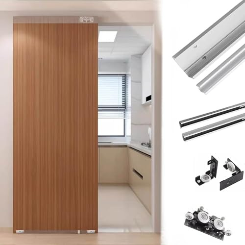 Binario per Porta Scorrevole Kit di Ferramenta per Porte Scorrevoli a Specchio, Sistema di Chiusura Ammortizzata per Ante di Armadi a Scomparsa, Binario per Porte Scorrevoli a Scomparsa(59in/150cm)