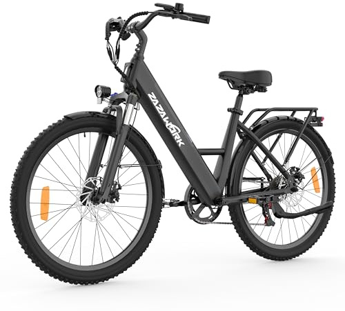 Electric Bike for Adults with 17.5AH Battery - 250W Ebike 40-90KM Range - 26 Mens Electric Bicycle with 7 Speed & Front Suspension - Commuter E Bike with LED Lights and LCD Display (c14-Black)