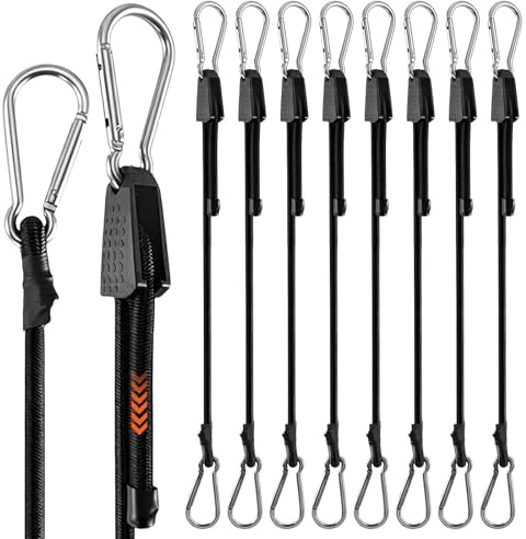 8Pz Corde Elastiche 100cm Corda Elastica con Moschettone e Ganci Regolabile | Corde Elastiche, Cinghie Elastiche con Ganci a Moschettone Tenditore Elastico, Fino a 35 Kg per Teloni, Bagagli