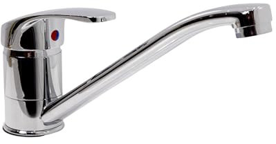 WHGURVH Flode Single Lever Kitchen Mixer Tap – Chrome Monobloc Sink Tap with Swivel Spout – 200mm Reach – Modern Hot & Cold Lever Kitchen Tap