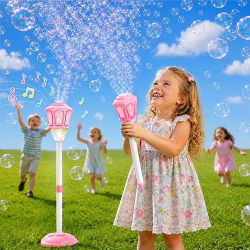 Sonnenspark Såpbubbel Lanterna, höjdjusterbar såpbubbelmaskin för barn med LED-ljus & musik, 2-i-1 stående och handhållen såpbubbelmaskin, Lämplig för utomhus, bröllop och barnfest