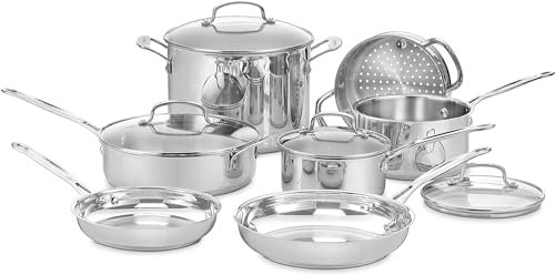 CUISINART -77-11G- Batterie de Cuisine de 11 pièces en Acier Inoxydable - Collection Chef's Classic, Silver