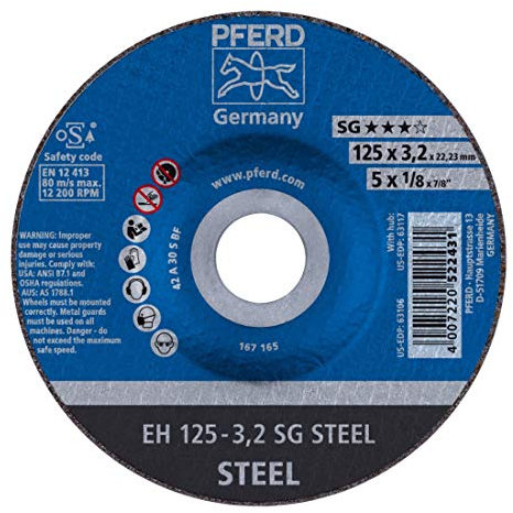 PFERD 522431 Leistungs-Linie SG Steel Trennscheiben, EH, 3.2mm x 125mm x 22.23mm, 25 Stück