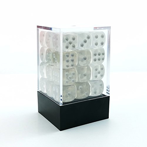 Scatola creativa con 36 Dadi a 6 facce da 12 mm, Blocco di dadi, bianco traslucido con puntini