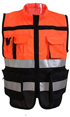 Warnwesten Hi Viz Warnwesten, 2-Band-Reflektierende Sicherheitsweste für Auftragnehmer, Sicherheitsweste, Outdoor-Arbeitsweste, Größe L-3XL (1 Packung, Orange, L)