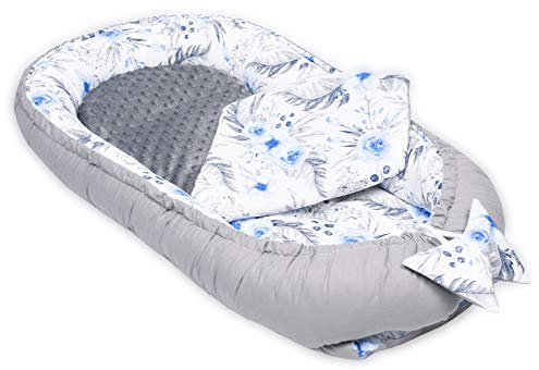PALULLI® Babynest, multifunktionales Kuschelnest mit Weiches zusätzlicher Matratze, Kokon, Nestchen, Babybett, Reisebett für Neugeborene, 100% Baumwolle Oeko-TEX … (Gärten Blaue)