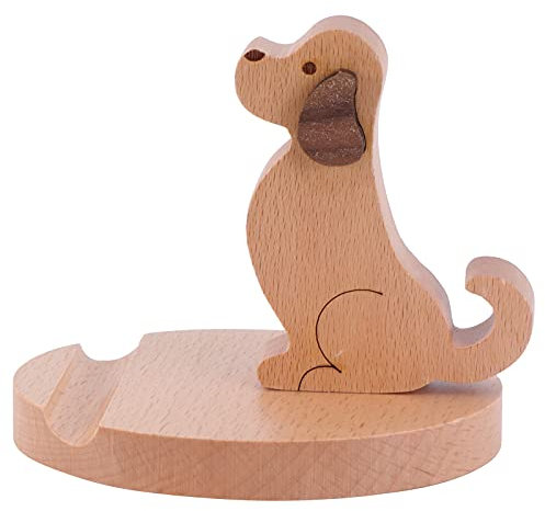 Garneck Wooden Phone Holder Cute Dog Cellphone Stand Holder Wood Mobile Phone Stand for Desk Office Home Car