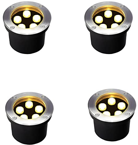 GOCuces 4 stycken 5 W LED fontänlampa linjelspänning 110 V 120 V vattentät landskapsbelysning sammankopplad varm vit infälld lampa för terrass, väg, terrass, gård, uppfart, gräsmatta