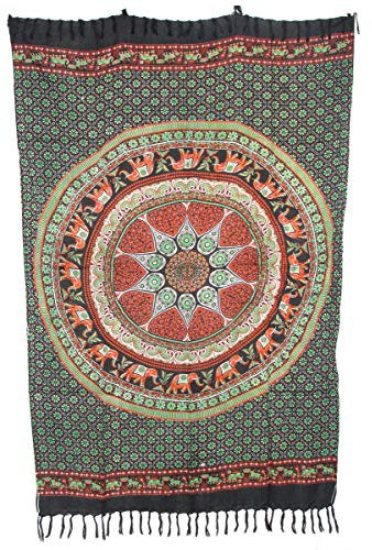 Sarong Pareo Mandala Elefant V grün-orange große Auswahl schönste Farben/Wickelrock Strandtuch Sauna-Tuch Wickelkleid Schal Wickeltuch Bademode Freizeitmode Sommermode/aus 100% Viskose