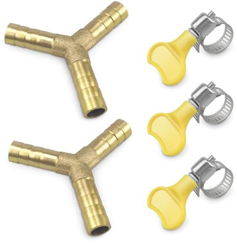 3-Wege Y-Stück 8mm Messing Kraftstofschlauchverbinder Kraftstoffschlauch Verbindungsstück für Kraftstoff Luft Wasser Gasöl (mit Schlauchschellen aus Edelstahl)