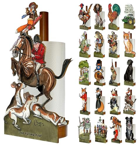 Looprints Fun Toilet Roll Storage & Kitchen Towel Holder Wooden Stand | Bryn Parry Equestrian Art | Novelty Kitchen & Bathroom Decor & Accessories | A Great Gift Idea For Fans Of Foxes,Horse & Hounds.