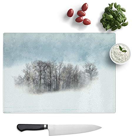 Glass Chopping Board - an Island of Trees Painting - Textured Worktop Saver Cutting Board - Heat Resistant, Shatterproof and Hygenic - 28.5 x 20 cm