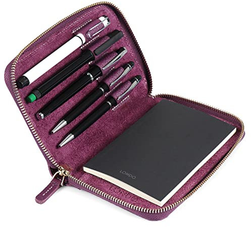 Londo Genuine Leather Padfolio with Pencil Holder Notepad And Zipper Closure - Viola