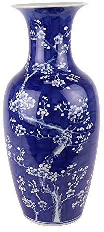 Fine Asianliving Vase Chinois en Porcelaine Bleu Peint À La Main Fleurs D20xH44cm Chinois Vase avec Couvercle Asiatique Jingdezhen Mandarin Décorative