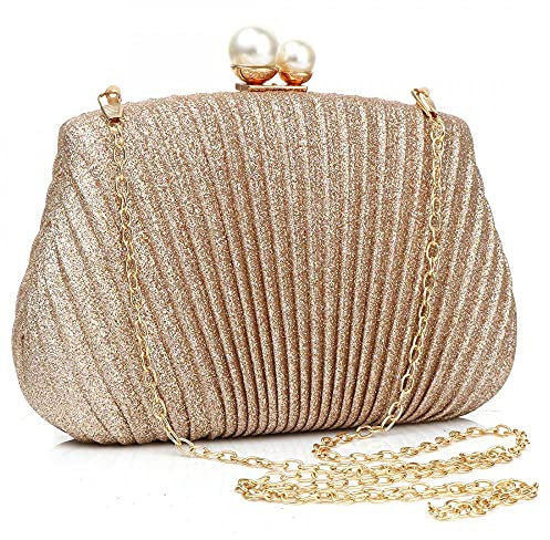 Women's Hand Pearl Bag Elegant Ladies Clutch Bag Purse Handbag Party Prom Wedding Bridal Box Clutch Evening Bag (Rose gold color)