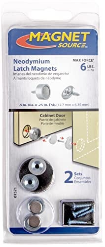 magnets4you - Verschlussmagnet 2er Set |Ø 12,7mm| Haftkraft: 2,7kg | Magnet zum Einkleben mit Gegenstück, Selbstklebender Gummischeibe & Schrauben | magnetischer Verschluss für Türen & Möbel