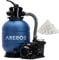 Arebos Sistema de Filtro de Arena con Bomba | 400W | 10.200 L/h | Volumen del depósito hasta 20 kg de Arena | válvula de 4 vías con manivela | con manómetro | Incl. Bolas de Filtro de 1400g | Azul