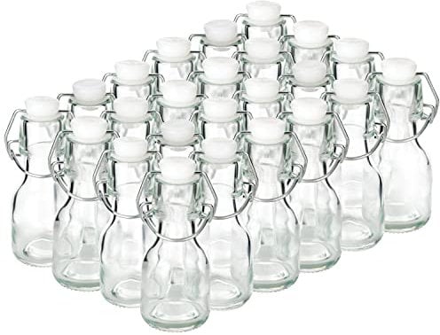 24 Fioles en Verre de 75 ml, Mini bouteilles à Liqueur de Remplissage avec Bouchon Mécanique