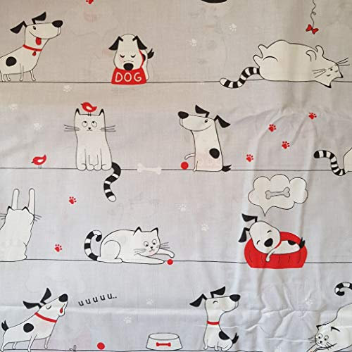 8,98€/m Hund Hunde 100% Baumwolle 50x160cm Baumwollstoff Meterware Handwerken Nähen Stoff (Hund Katze Grau)