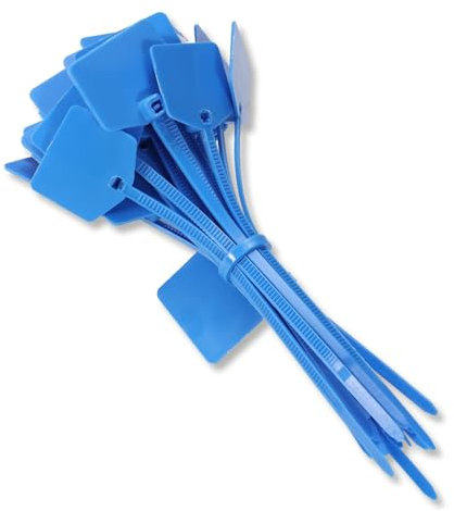 QSFPTEK Blau 100Pcs Marker-Nylon-Kabelbinder 15.2 cm, Nylon-Kabelbinder mit Marker, selbstsichernde, beschriftete Kabelmarkierungsbinder für Verkabelung, Ethernet-Kabelmarkierung, Blau/100 Stück