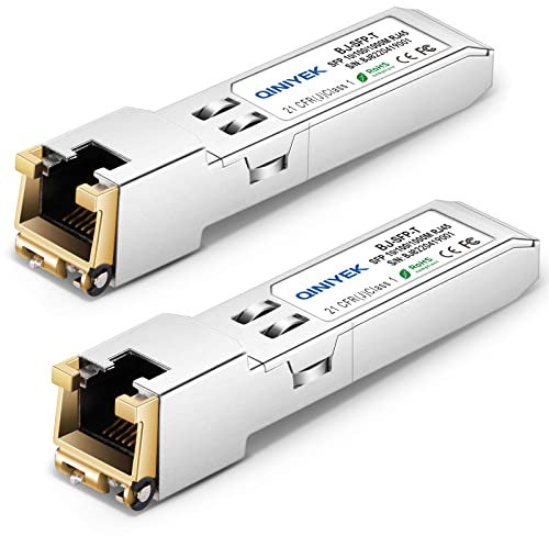 QINIYEK 1.25G SFP auf RJ45 Module, 10/100/1000BASE-T Kupfer SFP Transceiver für Cisco GLC-T/SFP-GE-T, Meraki MA-SFP-1GB-TX, Ubiquiti UniFi UF-RJ45-1G, Netgear, Zyxel, D-Link TP-Link QNAP, 100m,2PCS