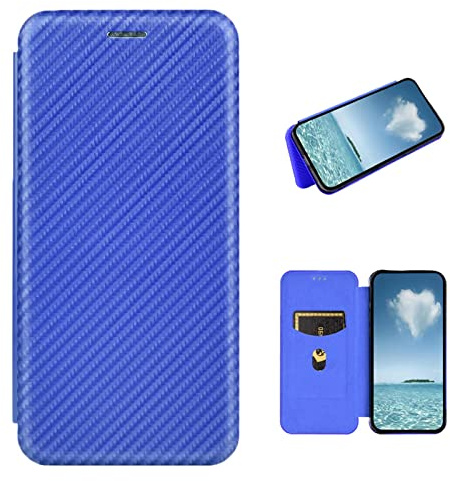COQUE Étui TCL 10 Pro, étui Portefeuille en Cuir avec Fente pour Carte, étui en TPU en Cuir de Fibre de Carbone pour TCL 10 Pro-Bleu