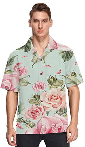 Linomo Chemise hawaïenne à manches courtes pour homme - Motif floral et rose, Multicolore, XXL